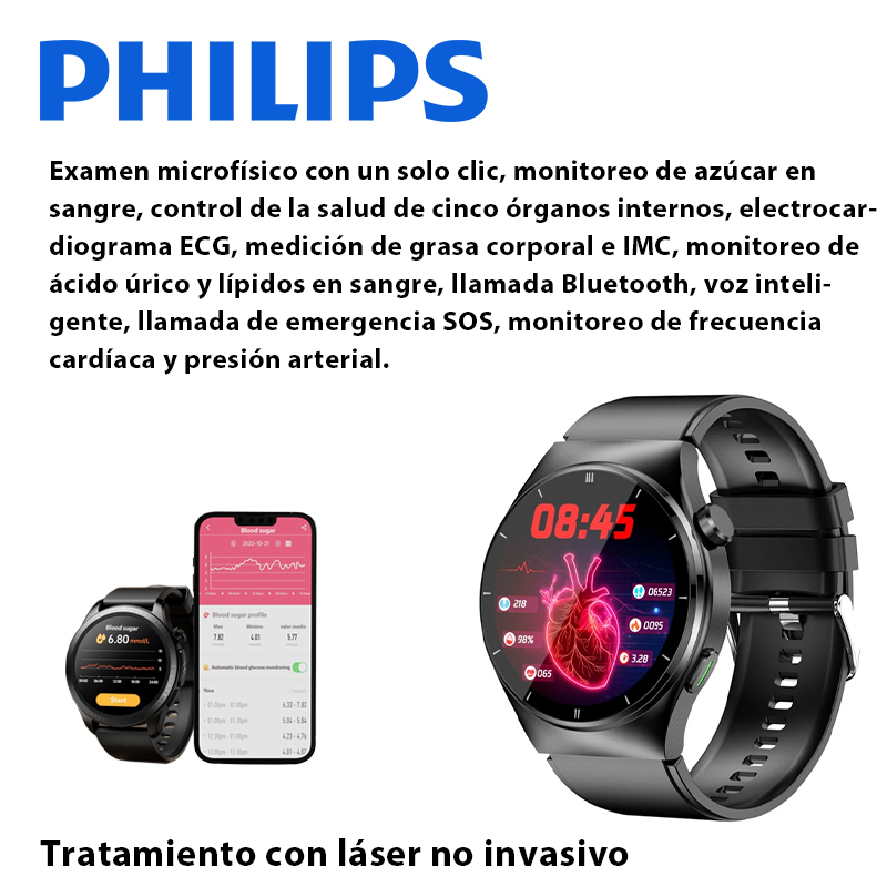 [Función de tratamiento con láser + función de medición de glucosa en sangre no invasiva + detección de todo el cuerpo] Reloj de tratamiento con láser Philips